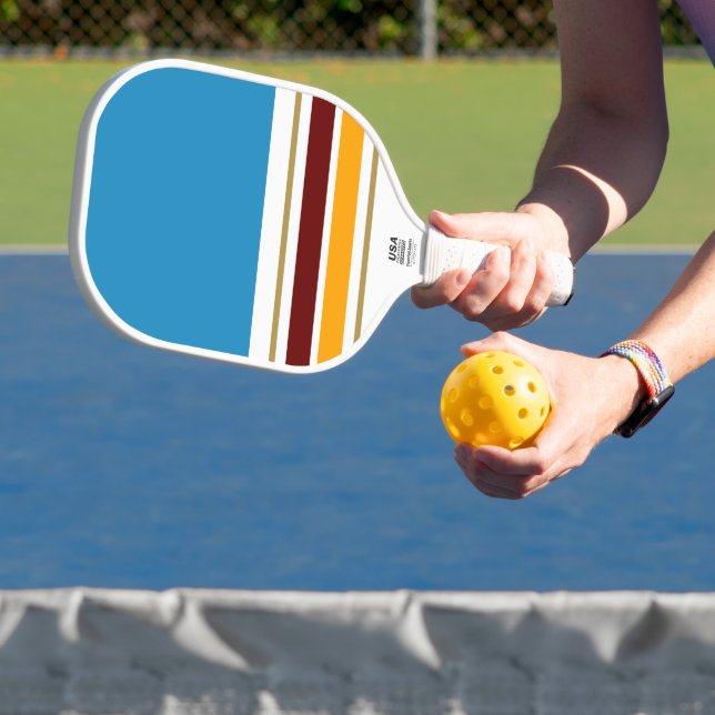 Ocean Blue White Deep Red Yellow Racing Streifen Pickleball Schläger (InSitu)