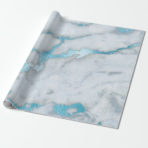 Ocean Blue White Gray Marble Shiny Pinsel Geschenkpapier