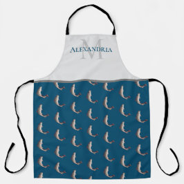 Ocean Blue White Monogram Name Foreut Muster Schürze