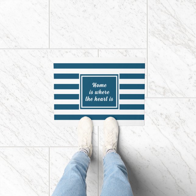 Ocean Blue & White Strip Personalisiert Fußmatte (Indoor)