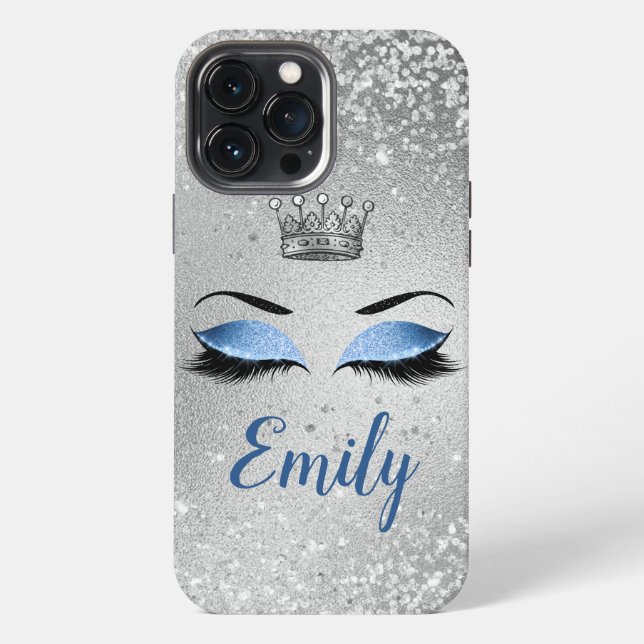 Ocean Blush Blue Glitzern Eyes Monogram iPhone Hülle (Rückseite)