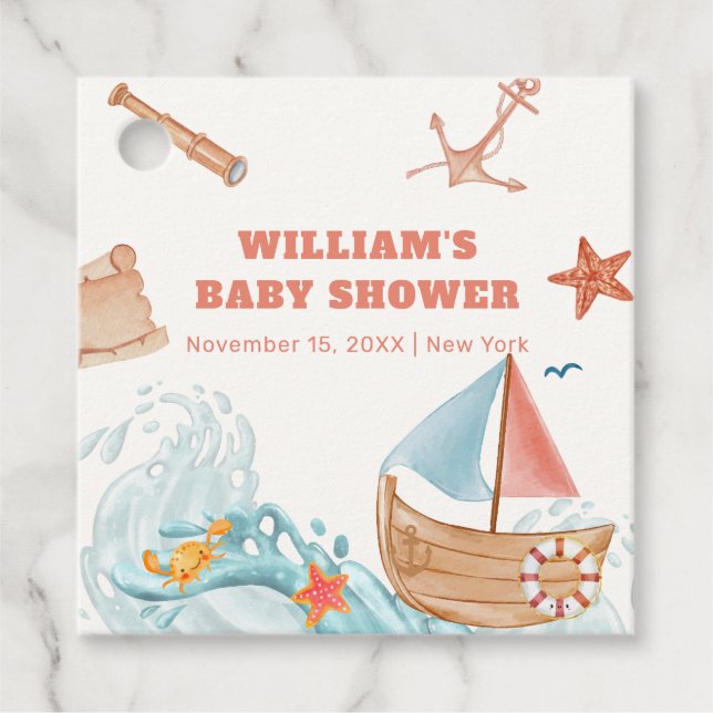 Ocean Boy Adventure Sailboat Babydusche Geschenkanhänger (Vorderseite)