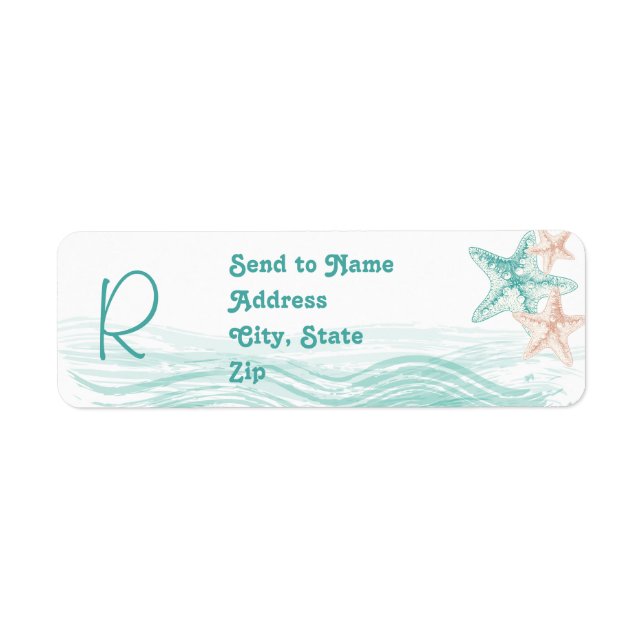 Ocean Breeze Beach Wedding Monogram Address Label (Vorne)