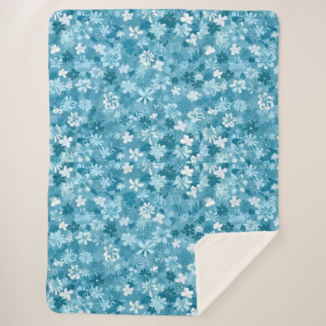 Ocean Breeze Floral Turquoise Botanical Sherpadecke (Vorderseite)