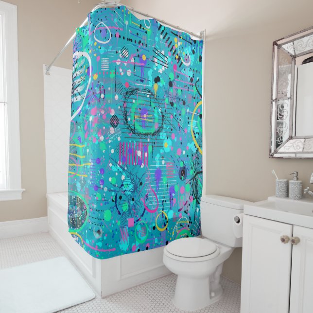 Ocean Bubbles: Maximalist Art Duschvorhang (Beispiel)