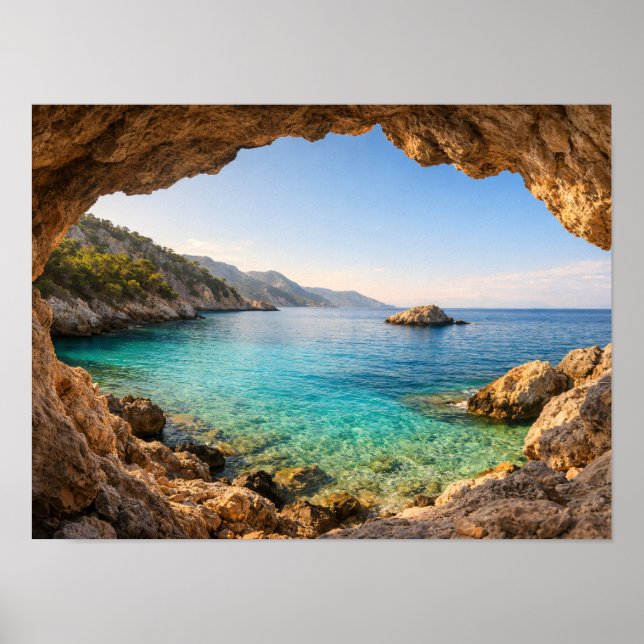Ocean Cave View Mediterranean Poster - Turquoise (Vorne)