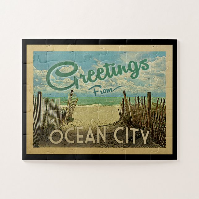 Ocean City Beach Vintage Puzzle (Horizontal)
