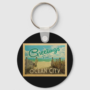 Ocean City Beach Vintage Reisen Schlüsselanhänger