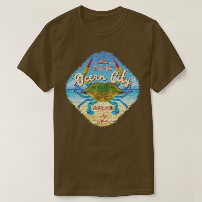 Ocean City Maryland Blue Crab am Strand T-Shirt (Design vorne)