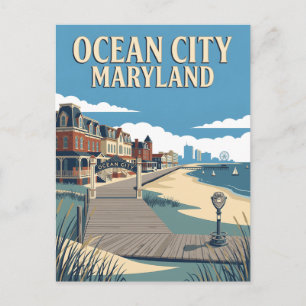 Ocean City Maryland Boardwalk Retro Vintage Poster Postkarte