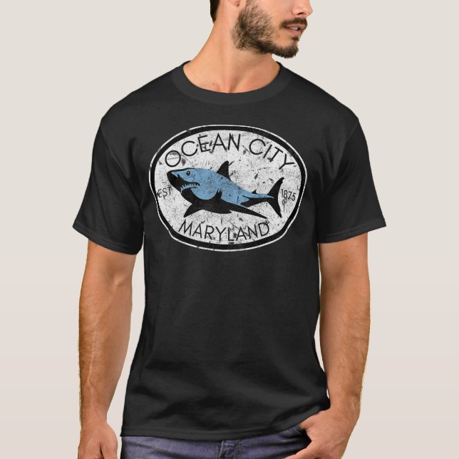 Ocean City Maryland Fishing Shark Fish Beach MD Vi T-Shirt (Vorderseite)