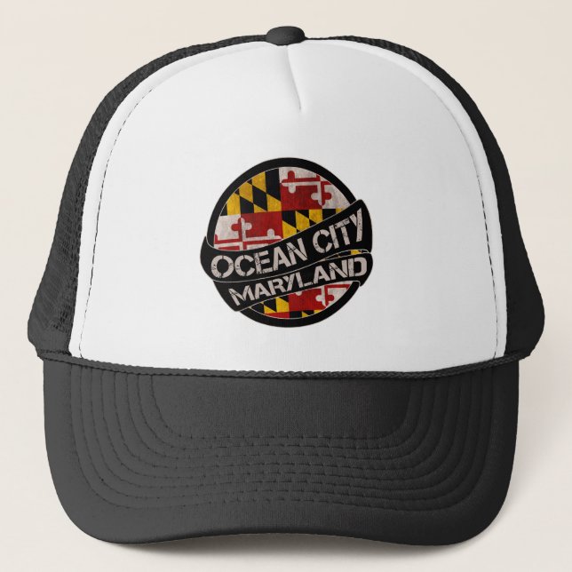 Ocean City Maryland Flag Grunge LKW hat Truckerkappe (Vorderseite)