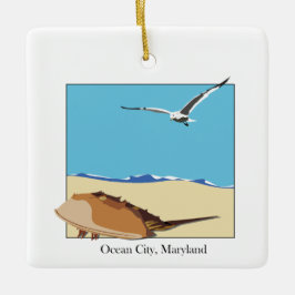 Ocean City, Maryland Horseshoe Crab Seagull Beach Keramikornament