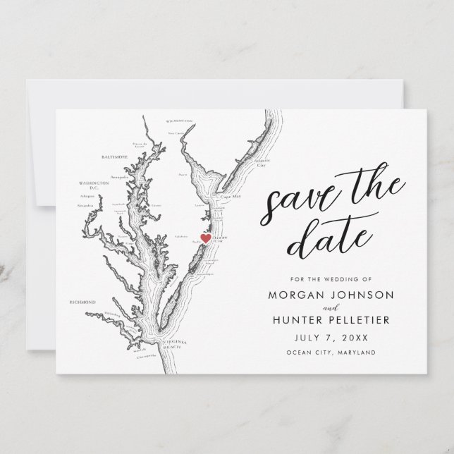 Ocean City Maryland Karte Minimal Modern Wedding (Vorderseite)