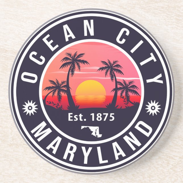 Ocean City Maryland Retro Sunset Souvenirs 60er Getränkeuntersetzer (Vorne)