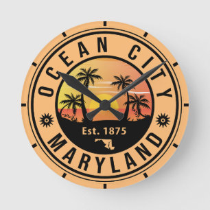 Ocean City Maryland Retro Sunset Souvenirs 60er Runde Wanduhr