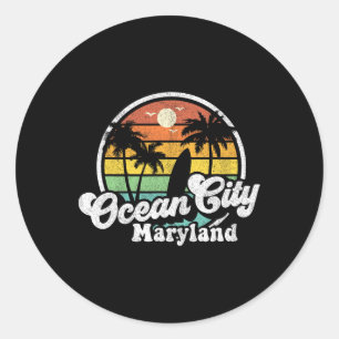 Ocean City Maryland Strandurlaub Retro Surfen S Runder Aufkleber