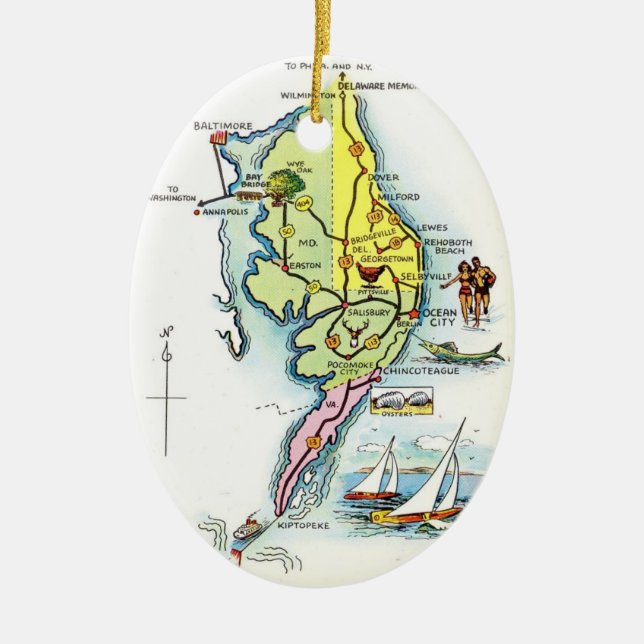 Ocean City, Maryland Vintag Map Keramik Ornament (Vorne)