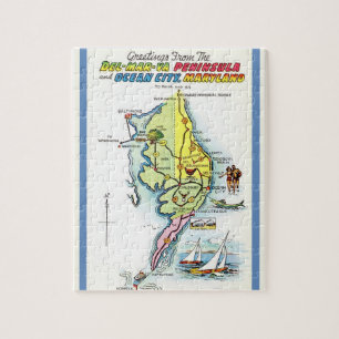 Ocean City, Maryland Vintage Karte  Puzzle