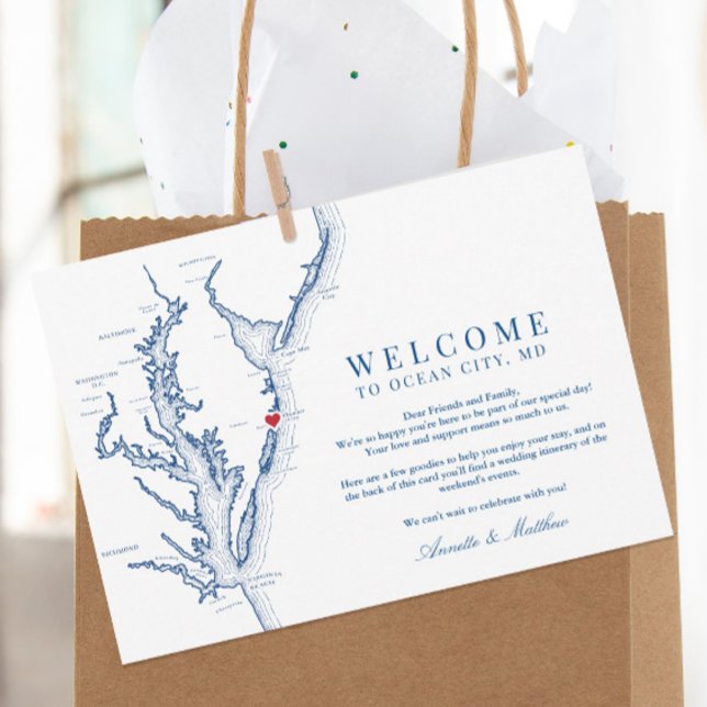 Ocean City Maryland Wedding Welcome and Itinerary Dankeskarte (These Ocean City MD wedding welcome cards include your wedding weekend events on the back)