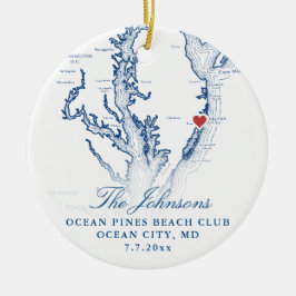 Ocean City MD Map Navy Hochzeitssommer Foto Weihna Keramik Ornament