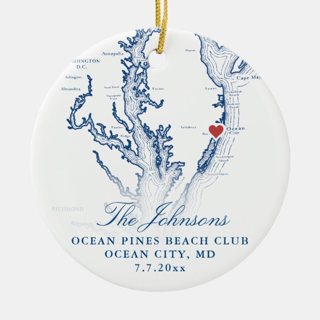 Ocean City MD Map Navy Hochzeitssommer Foto Weihna Keramik Ornament (Vorne)