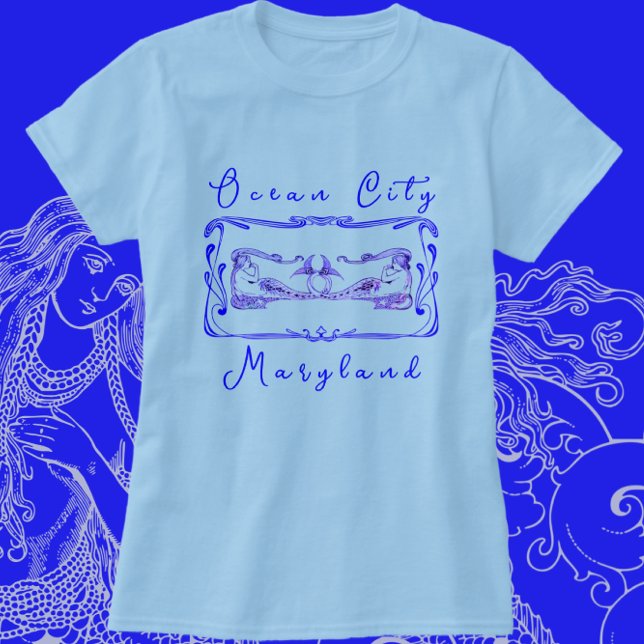 Ocean City MD Radiant Elegant Mermaids T-Shirt (Ocean City, Maryland Elegant Art Nouveau Mermaids Vacation Souvenir)