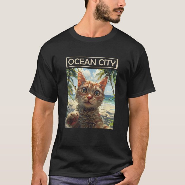 Ocean City New Jersey NJ cat Selfie Men Women Kids T-Shirt (Vorderseite)