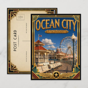 Ocean City New Jersey Vintage Art Deco Goldene Ära Postkarte