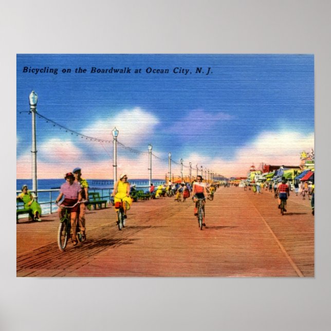 Ocean City NJ, Boardwalk Biking, Vintag Poster (Vorne)