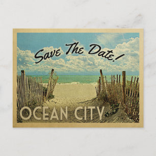 Ocean City Save the Date Vintag Beach Nautic Ankündigungspostkarte