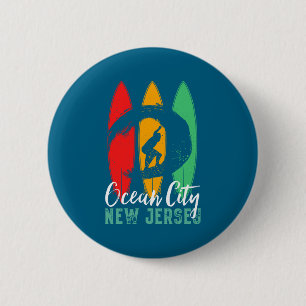 Ocean City Strand New Jersey Vintage Retro Surfen Button