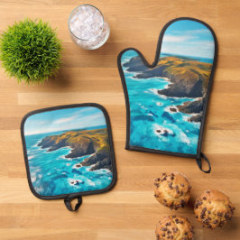 Ocean Cliffs: Wilde Küste Ofenhandschuh & Topflappen-Set
