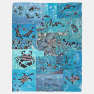Ocean Collage Aborigine Fleece Blanket