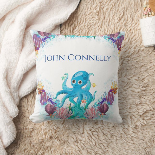 Ocean Colorful Niedlicher kleiner Junge Octopus Wi Kissen (Decke)
