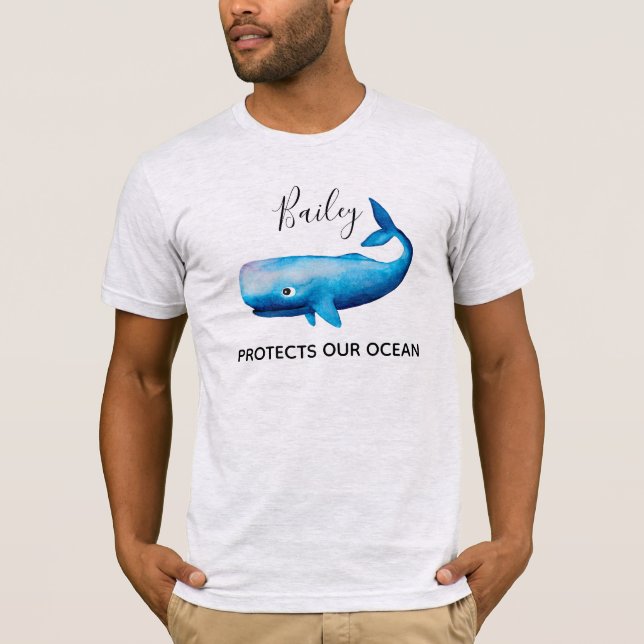 Ocean Conservation Watercolor Wal Sea Beach Name T-Shirt (Vorderseite)
