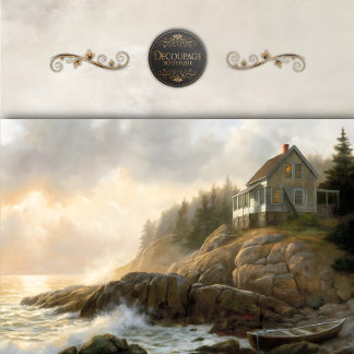 Ocean Cottage On Rocky Cliff Decoupage Seidenpapier