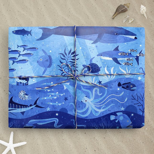 Ocean Depth Zones - Undersea Animals L Geschenkpapier (Ocean Depth Zones - Undersea Animals L wrapping paper gift mockup)