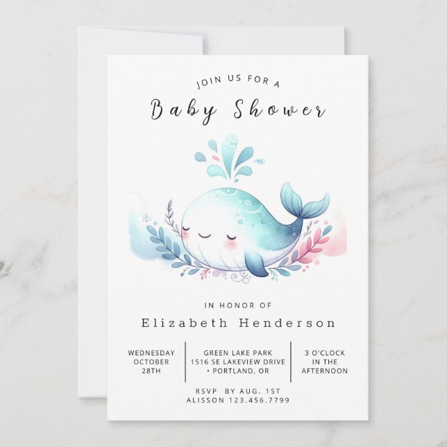 Ocean Digital Whale Baby Dusche Einladung (Vorderseite)