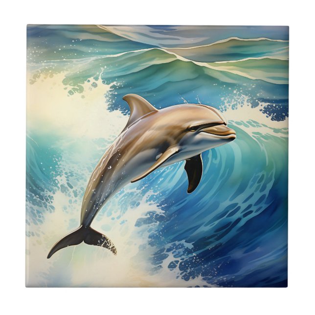 Ocean Dolphin Playful Fliese (Vorderseite)