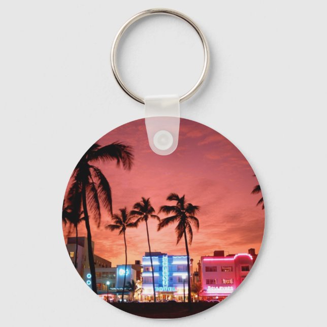 Ocean Drive - Miami Beach Skyline Keychain Schlüsselanhänger (Vorderseite)