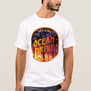 Ocean Drive, Miami, Florida Sonnenuntergang Palmen T-Shirt