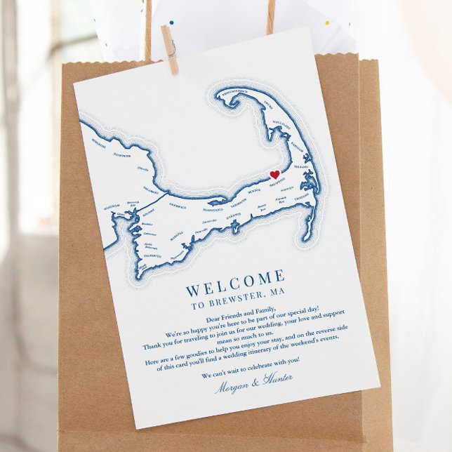 Ocean Edge Brewster MA Wedding Welcome Itinerary Dankeskarte (These Cape Cod Ocean Edge Resort welcome letters include a weekend events itinerary on the back)