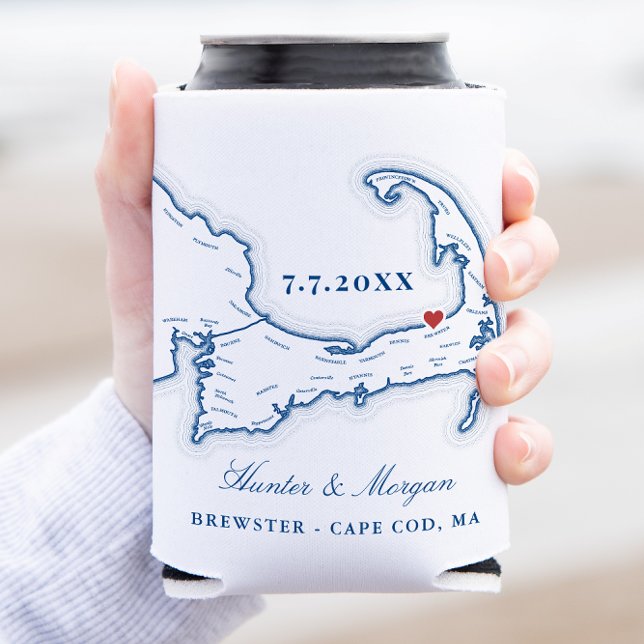 Ocean Edge Resort Cape Cod Gastgeschenk Hochzeit Dosenkühler (Elegant Ocean Edge Resort Wedding Favor Can Coozie with map of Brewster on Cape Cod Massachusetts)