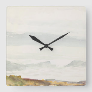 Ocean Fine Art Watercolor Landscape Light Gray Quadratische Wanduhr