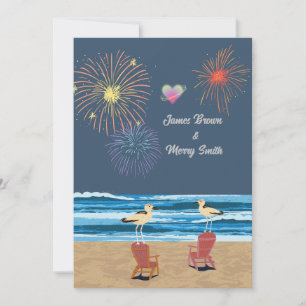 Ocean Fireworks Night Beach Seagulls Hochzeit Einladung