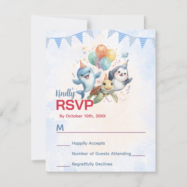 Ocean Friends Birthday Response Card RSVP Karte (Vorderseite)