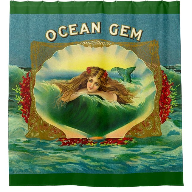 Ocean Gem mermaid Zigarrenlabel Duschvorhang (Vorderseite)