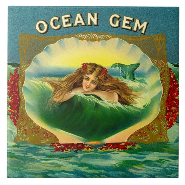 Ocean Gem mermaid Zigarrenlabel Fliese (Vorderseite)