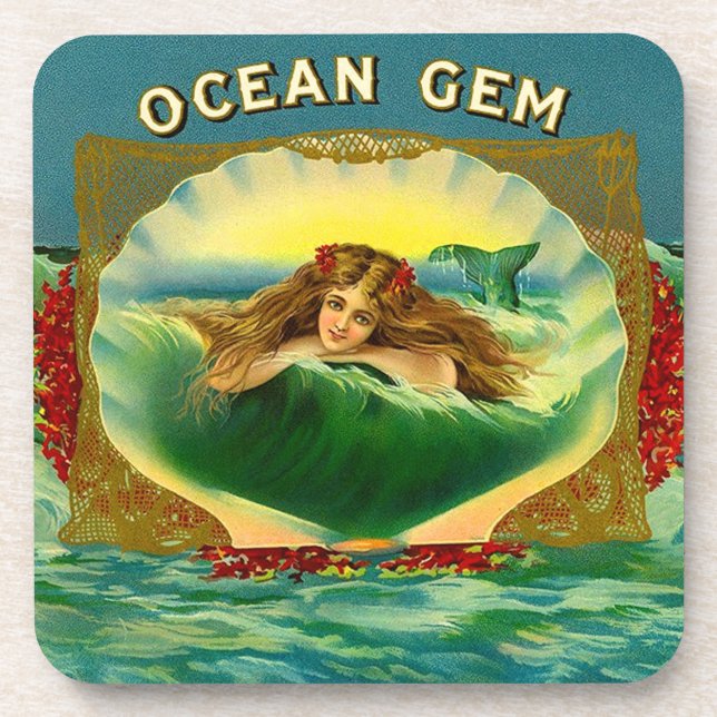 Ocean Gem mermaid Zigarrenlabel Getränkeuntersetzer (Vorderseite)